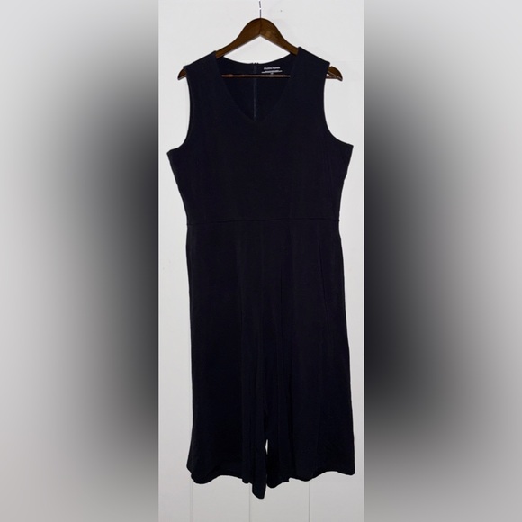 Eileen Fisher V-Neck Wide Leg Crop Cotton Blend Jumpsuit Women L‎ Scandi Chic